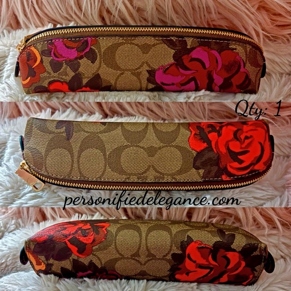 NEW Coach Jumbo Floral Khaki Multi Coated Canvas Pencil Case Makeup Bag - Picture 8 of 16